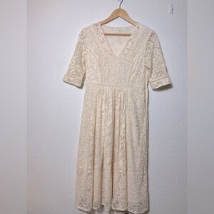 Brass & Roe by cts ivory lace babydoll dress size small V neck boho cottagecore